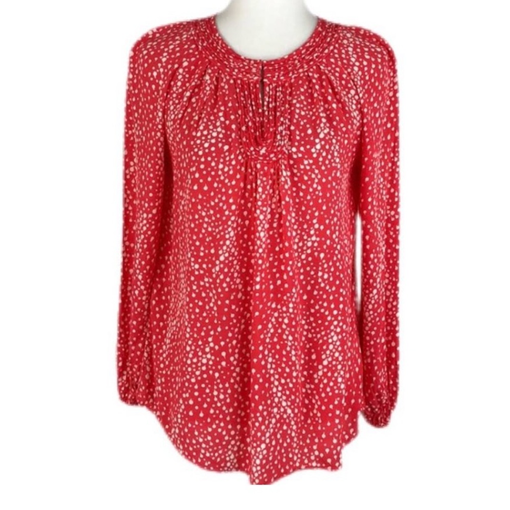 Boden Red Cream Pebble Print Long Sleeve Blouse Size 10